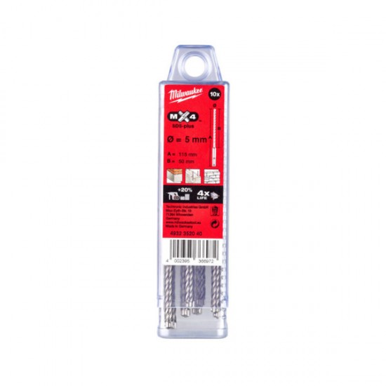 밀워키 SDS+ 4날 드릴비트 5x115mm 세트 10PC Gen2 129305846 I457329