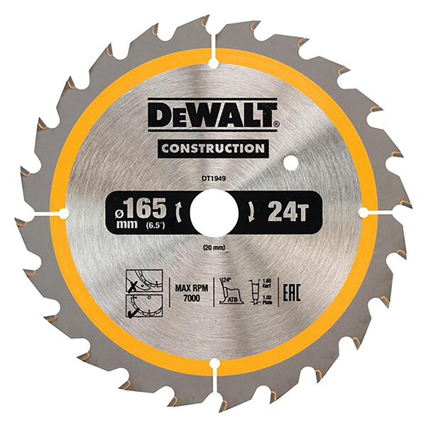 디월트 팁쏘 목재용 DT1949 165mm 6.5인치 24T 원형톱날 I552920