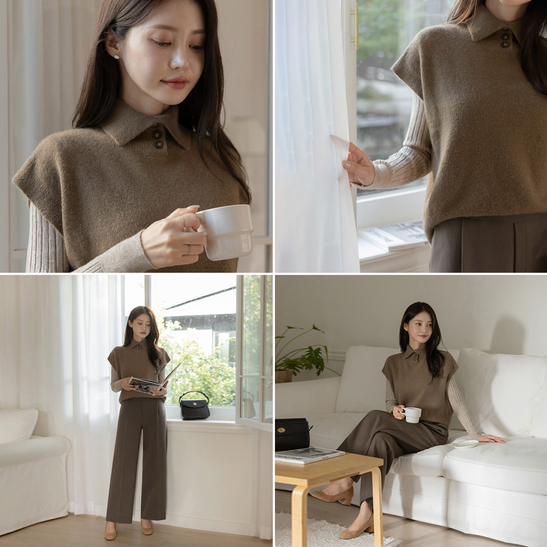 앤츠 버튼 카라 니트 조끼