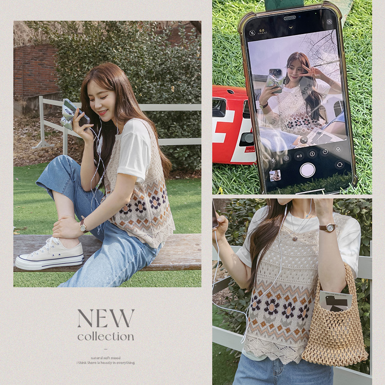 버닌 플라워 스카시 니트 조끼