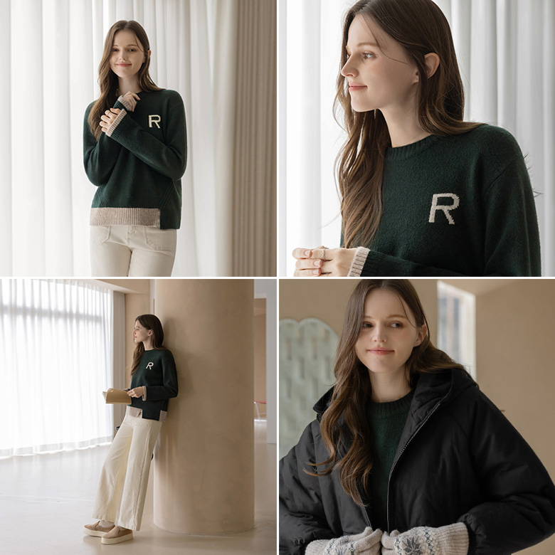 [뮤즈린] 한나 배색 트임 니트