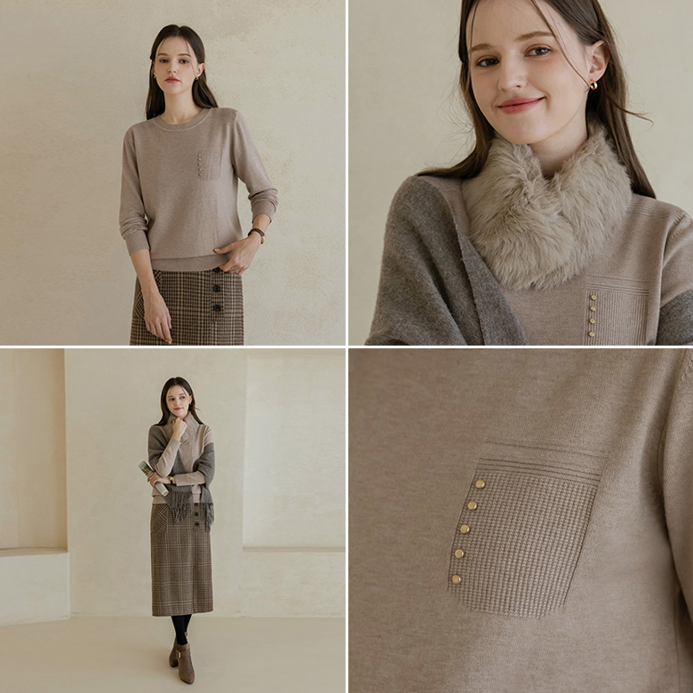 [뮤즈린] 투즈 골드버튼 라운드 니트