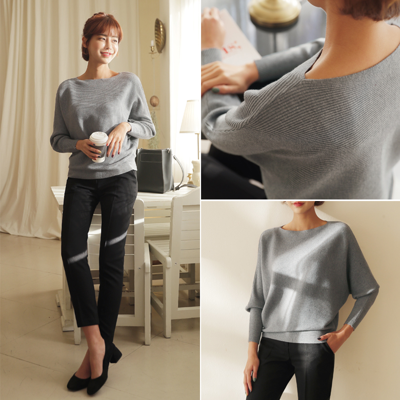 모그 보트넥 가오리 니트