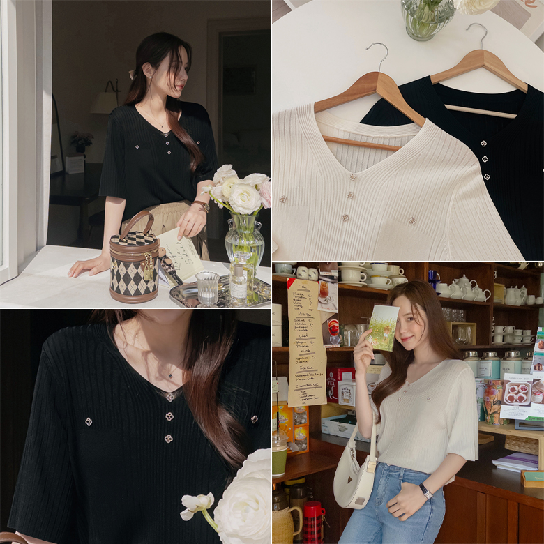 로단 큐빅버튼 5부 니트