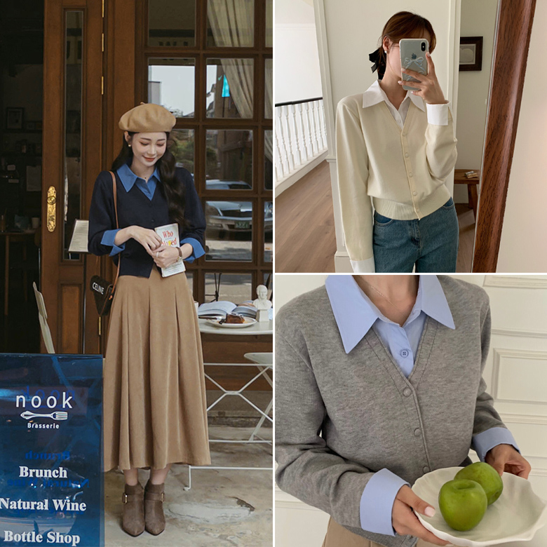 아진 셔츠 레이어드 니트