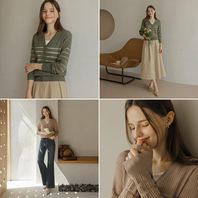 [뮤즈린] 시모 골드버튼 스트라이프 가디건