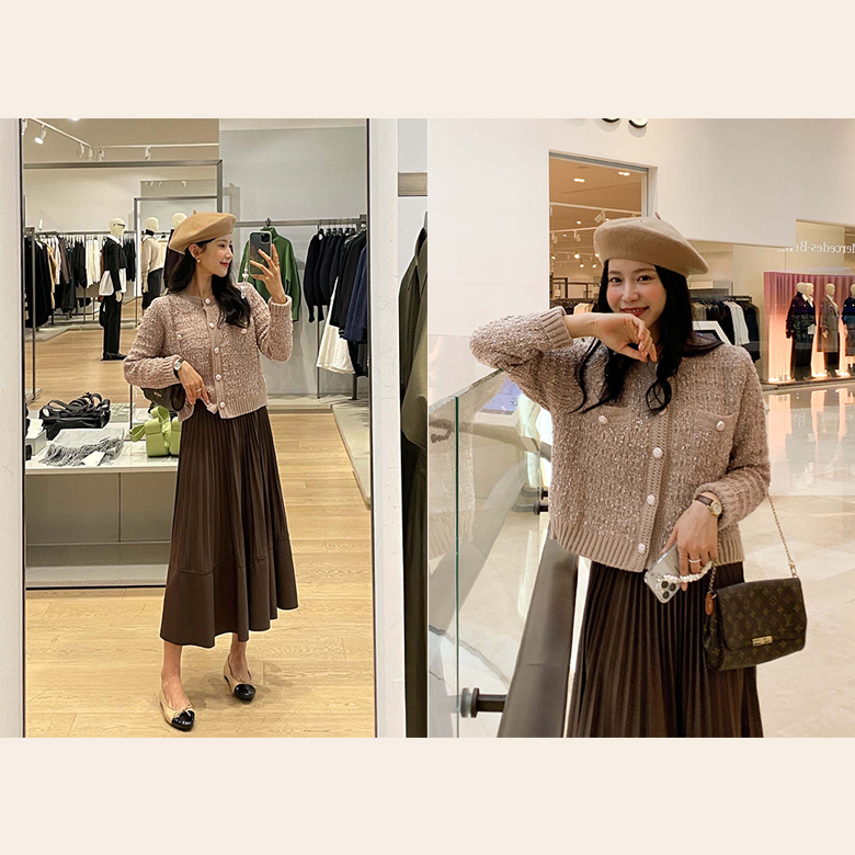 호유 골드버튼 트위드 가디건