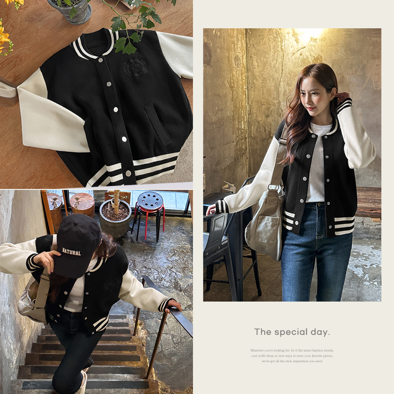 롤링 자수 배색 니트 점퍼