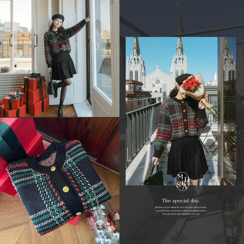 이몬 체크 트위드 가디건