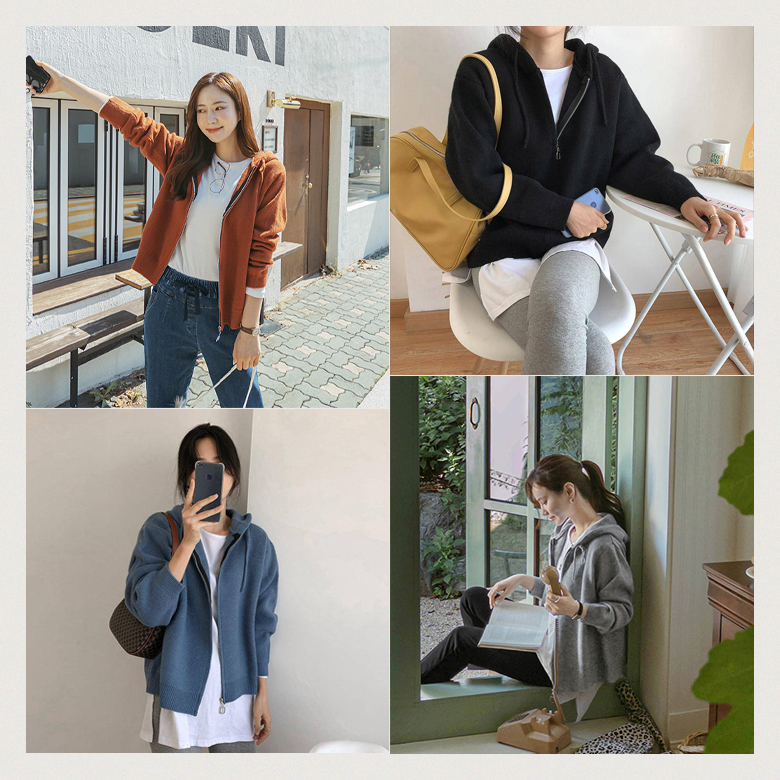 베즈 니트 후드 집업