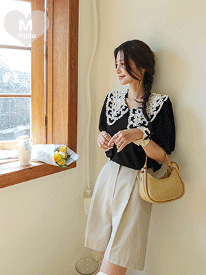 다온 레이스 카라 반팔 맨투맨