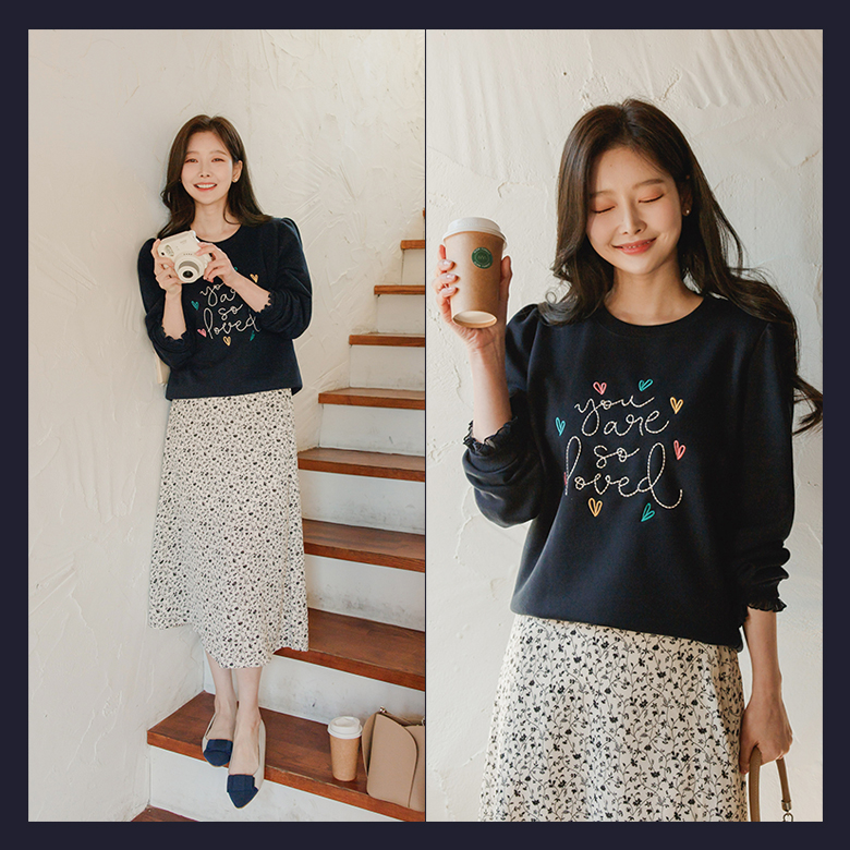 루디스 하트 자수 맨투맨