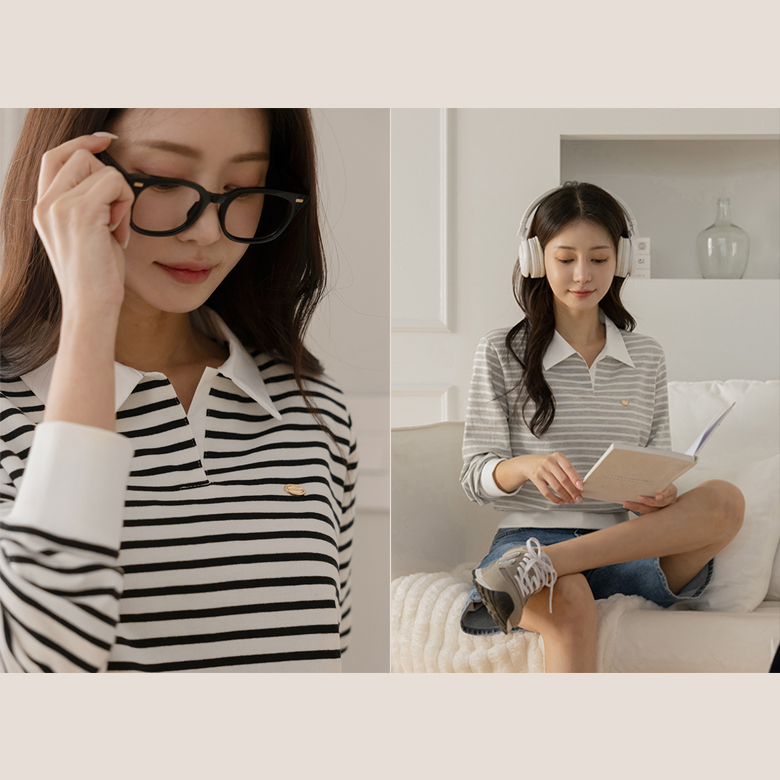 로지트 스트라이프 카라 맨투맨