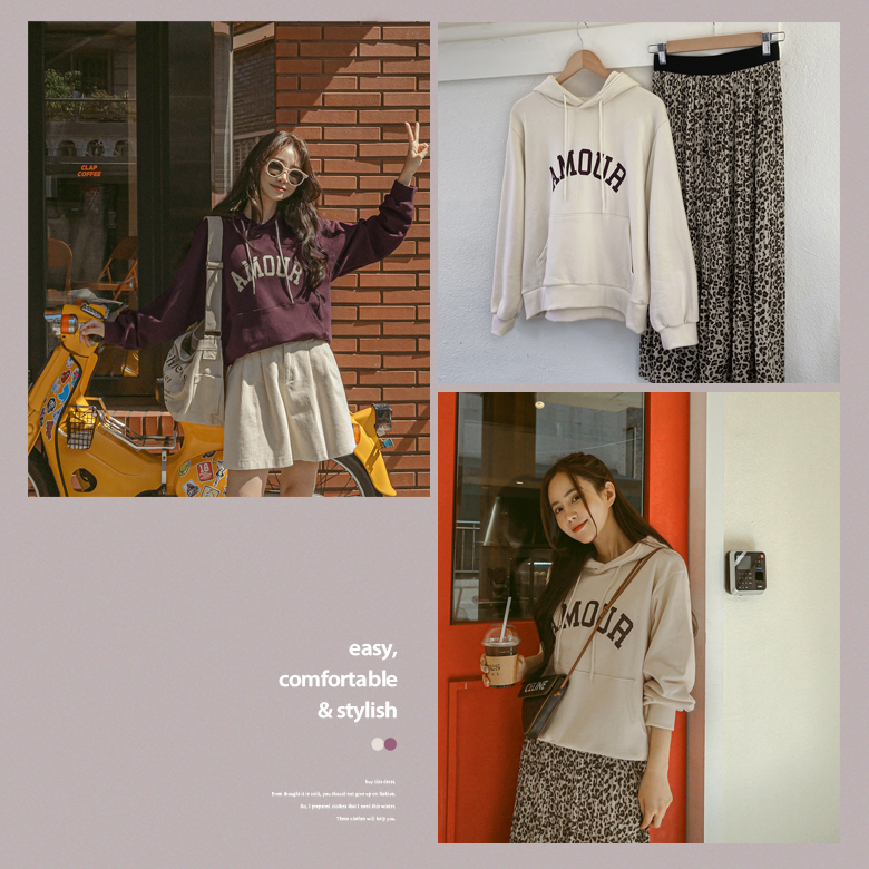 아모르 레터링 후드 티셔츠