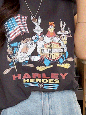 할리 레터링 캡소매 티셔츠