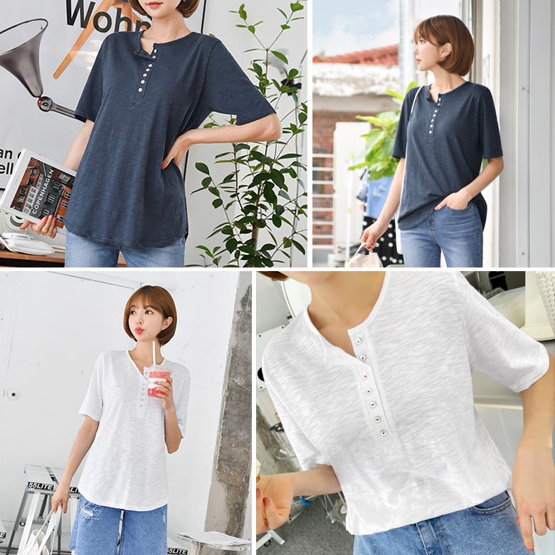 켄즈 슬라브 버튼 티셔츠