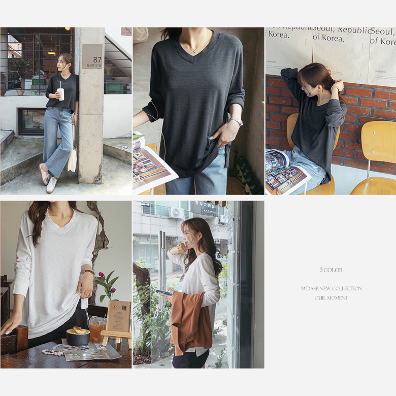 미스티 브이넥 트임 티셔츠