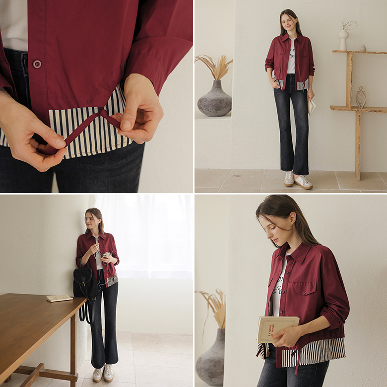 [뮤즈린] 비토 스트라이프 배색 셔츠 자켓