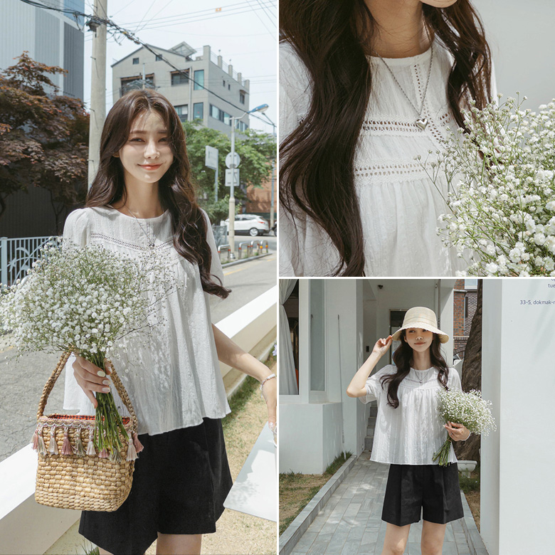 요코 펀칭 레이스 블라우스