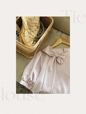 로아린 리본타이 반팔 블라우스