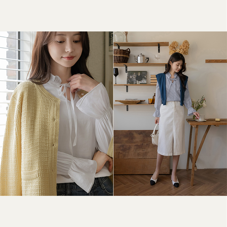 세이지 프릴리본 블라우스