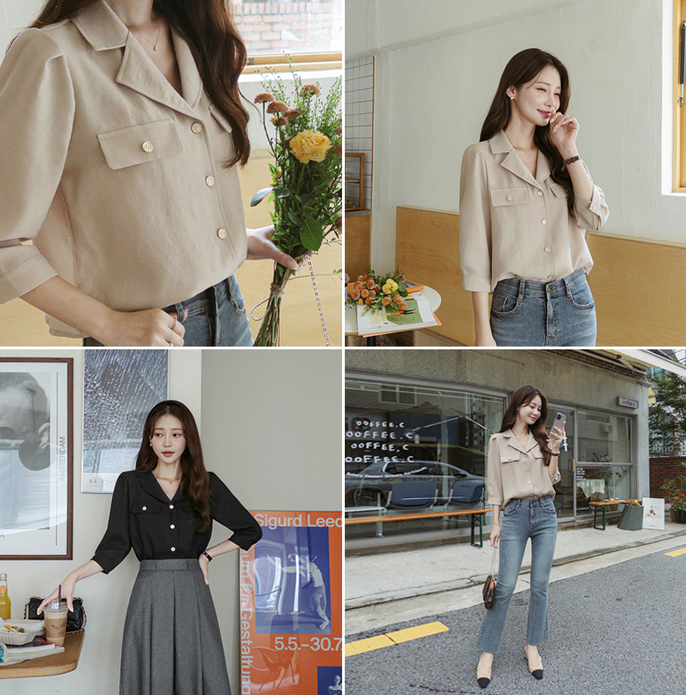 메린 골드버튼 블라우스