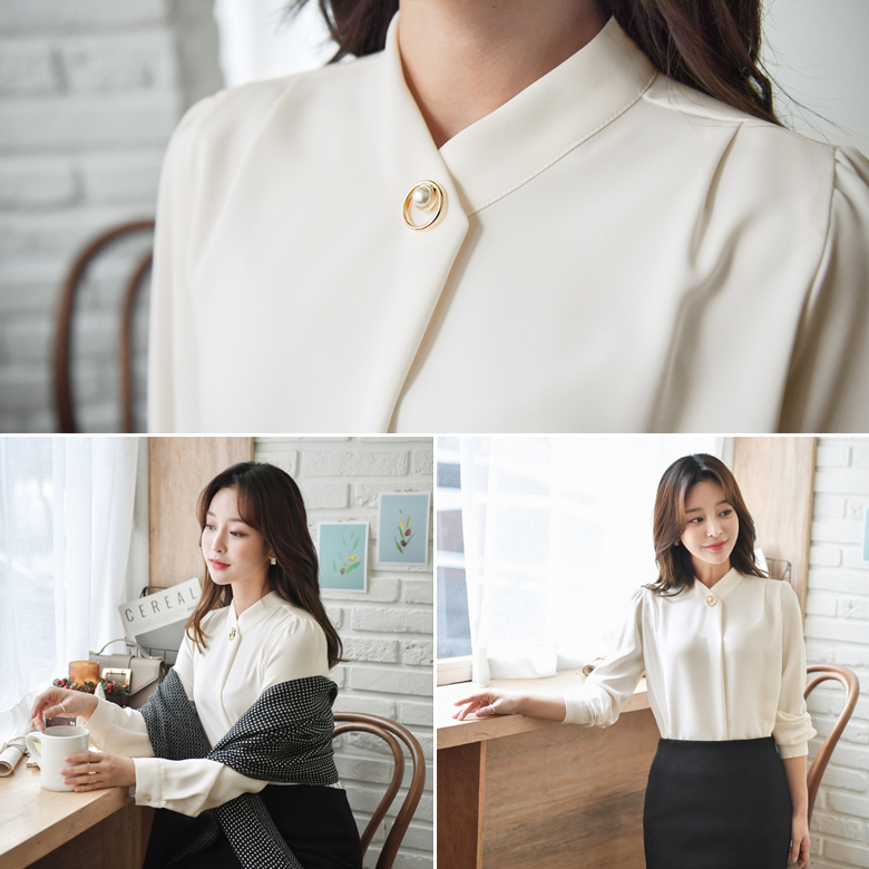 켄비 진주링 쉬폰 블라우스