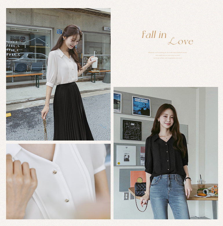 나인 금장버튼 카라 블라우스