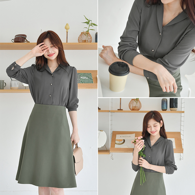 아피 카라 쉬폰 블라우스