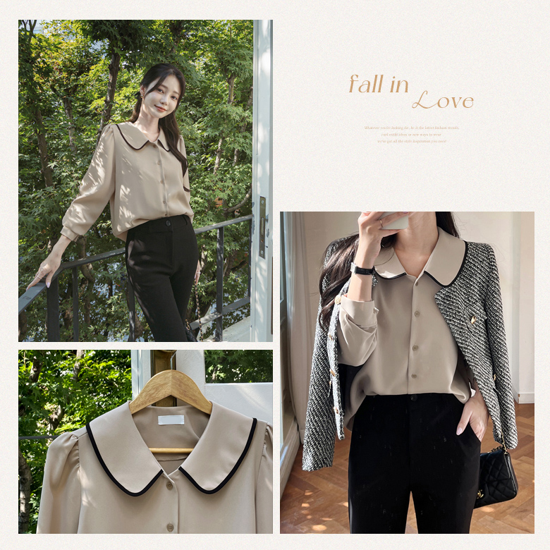 라티 카라 배색 블라우스