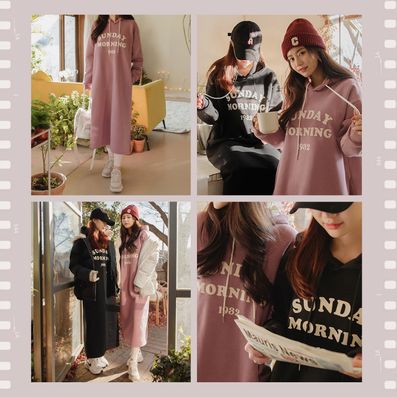 몰즈 레터링 후드 원피스 [기모]