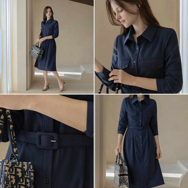 [뮤즈린] [벨트set] 푸콘 카라 원피스