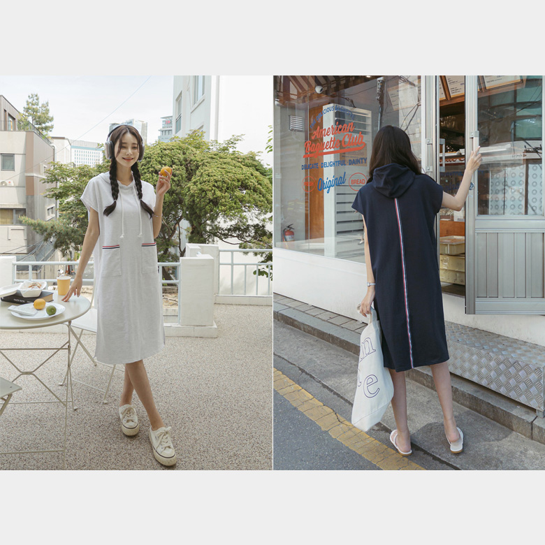 모션 테이핑 후드 원피스