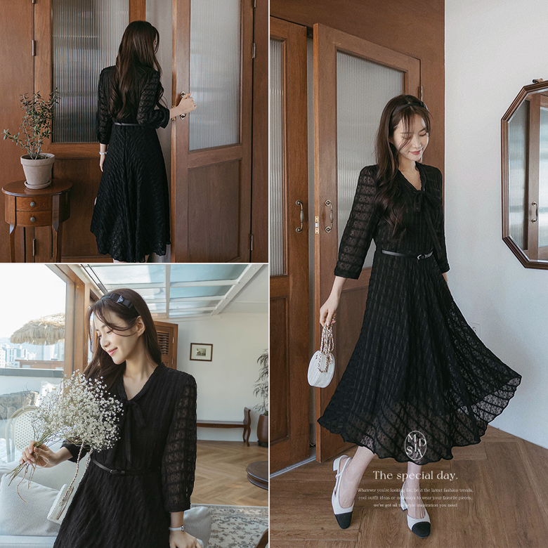 [벨트set] 리인 리본 플레어 원피스