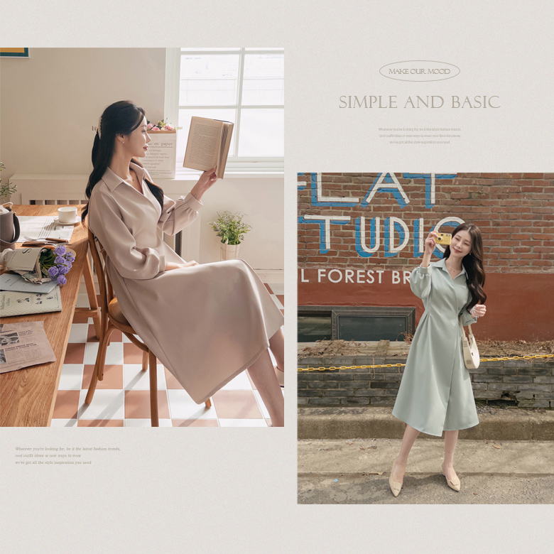 산즈 핀턱 플레어 랩 원피스