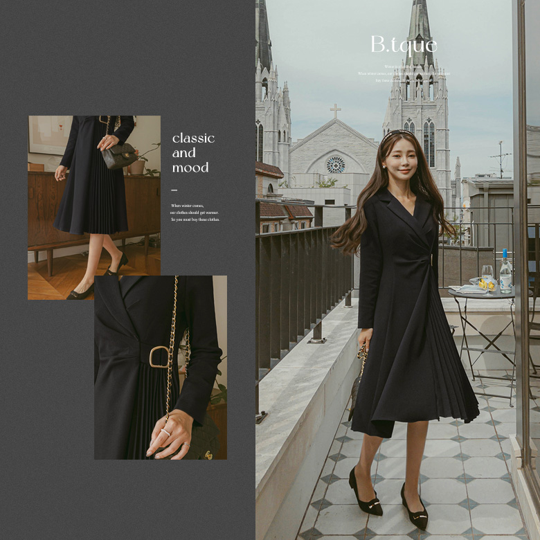 비띠끄 버클 플리츠 원피스