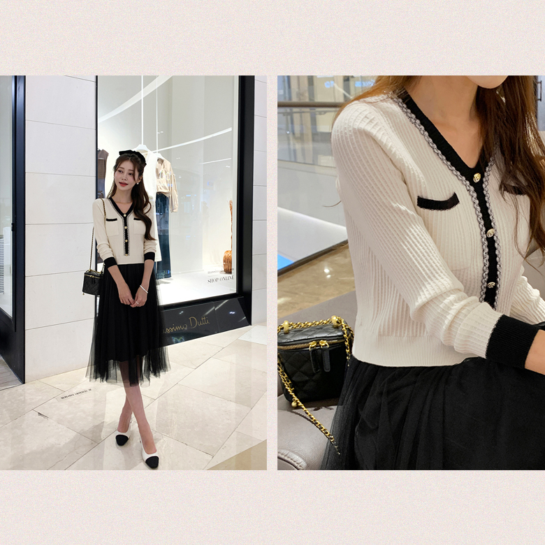 메티 배색 샤 니트 원피스