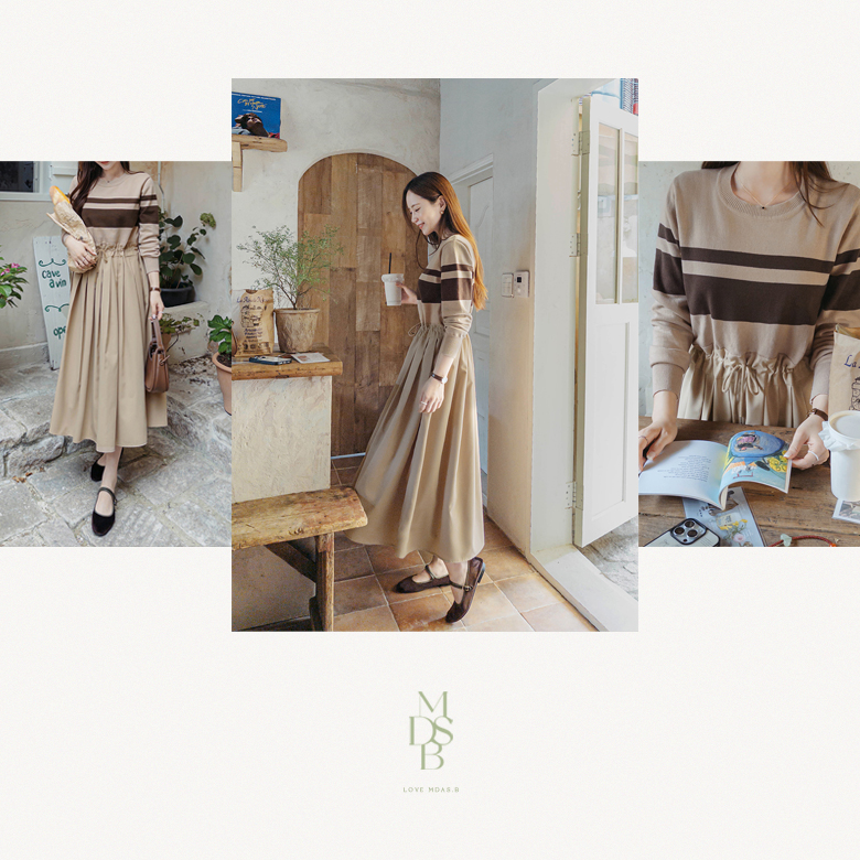 오펀 스트링 롱 니트 원피스