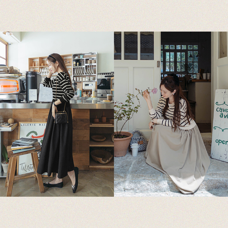 루니아 스트라이프 롱 니트 원피스