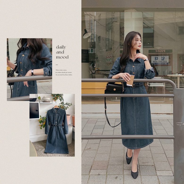 [벨트set] 트랑 데님 원피스