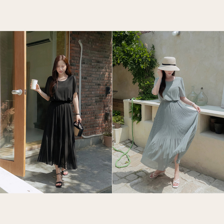 나림 쉬폰 플리츠 롱 원피스