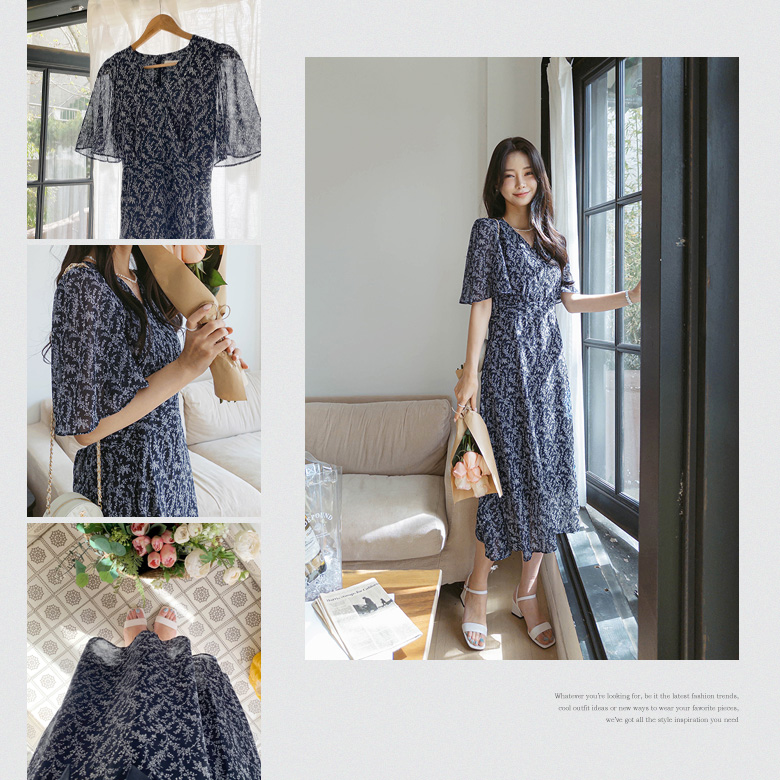 카롱 플라워 쉬폰 원피스