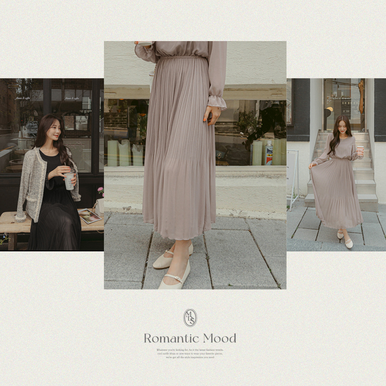 정도 플리츠 쉬폰 롱 원피스