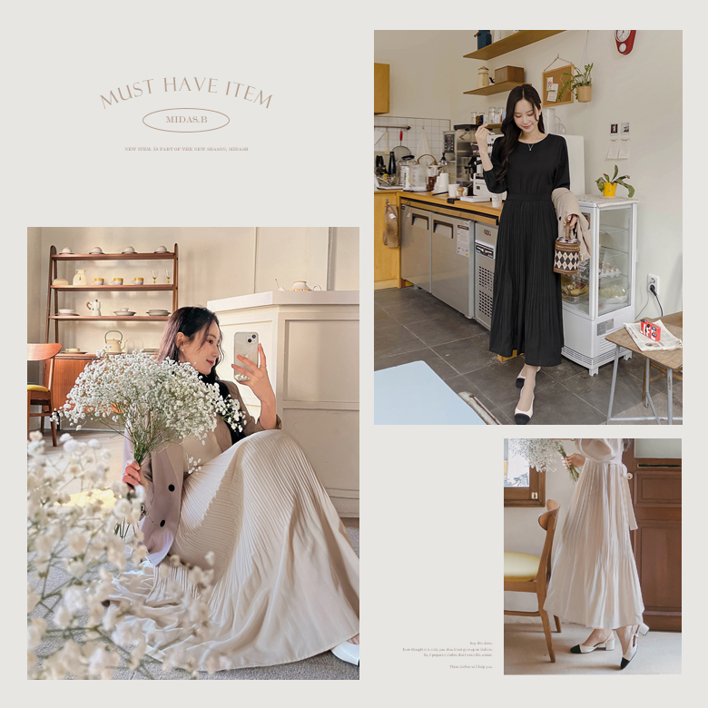 일리 리본 플리츠 원피스