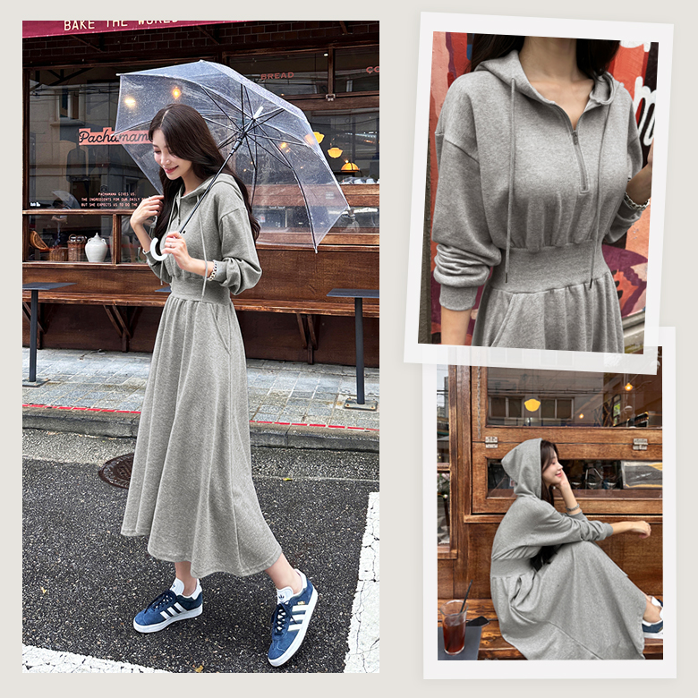 토디 반오픈 후드 원피스