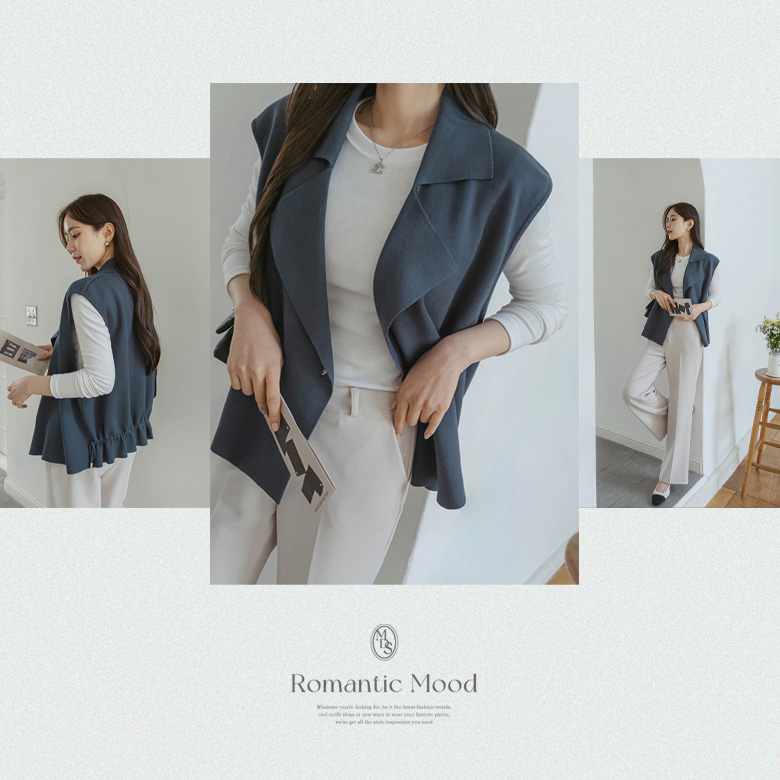 유나 카라 스트링 니트 조끼