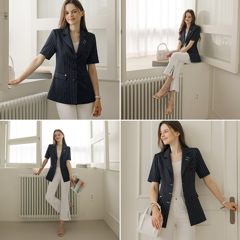 [뮤즈린] 톰즈 스트라이프 테이핑 반팔 자켓