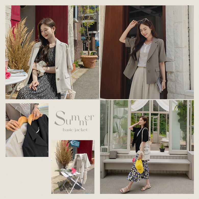 리도 버튼 반팔 자켓