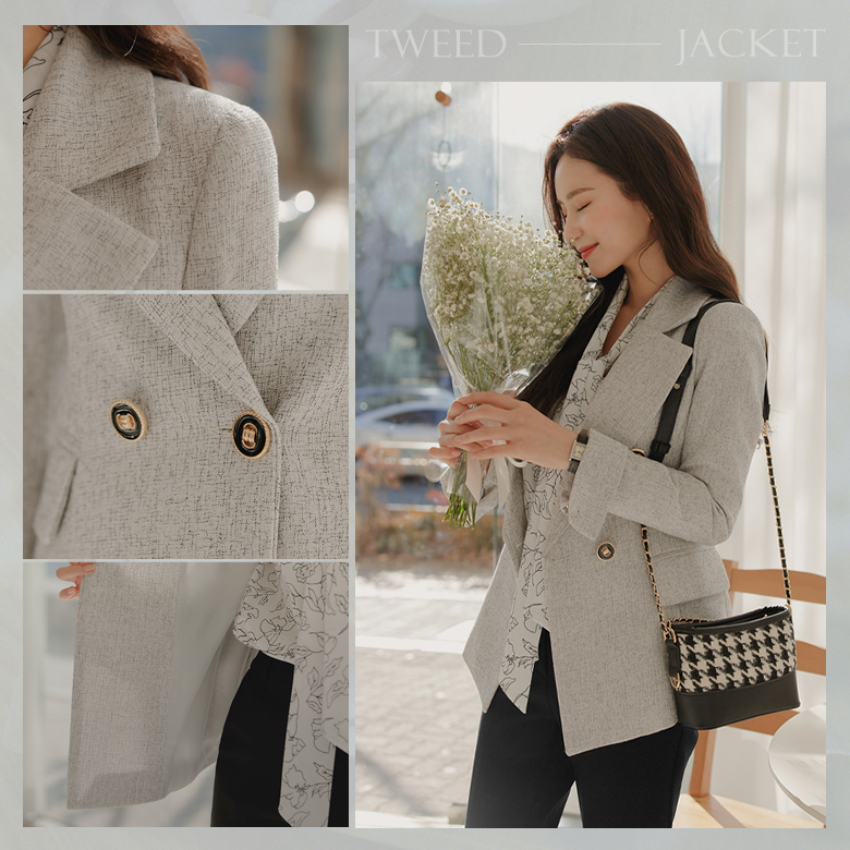 마그 골드버튼 트위드 자켓
