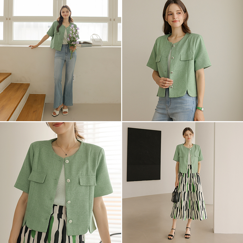 [뮤즈린] 푸르츠 트위드 반팔 자켓